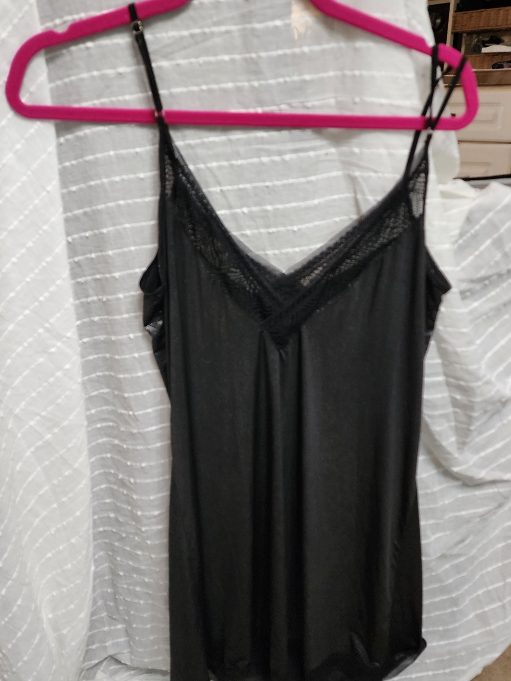 Victoria's Secret Black Shimmer Mesh-Trim Slip Dress Chemise